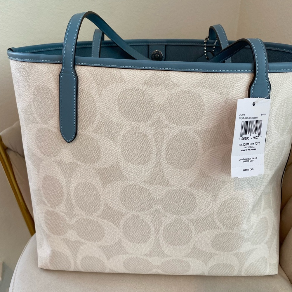Coach City Tote Bag With Coach Graphic | Sv/Chalk/Bluebell - Picture 3 of 7